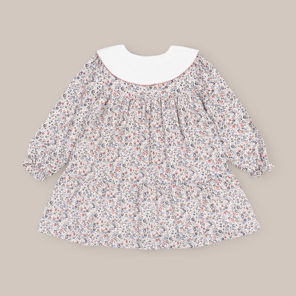 VESTIDO NIÑA CUELLO GROSELLA