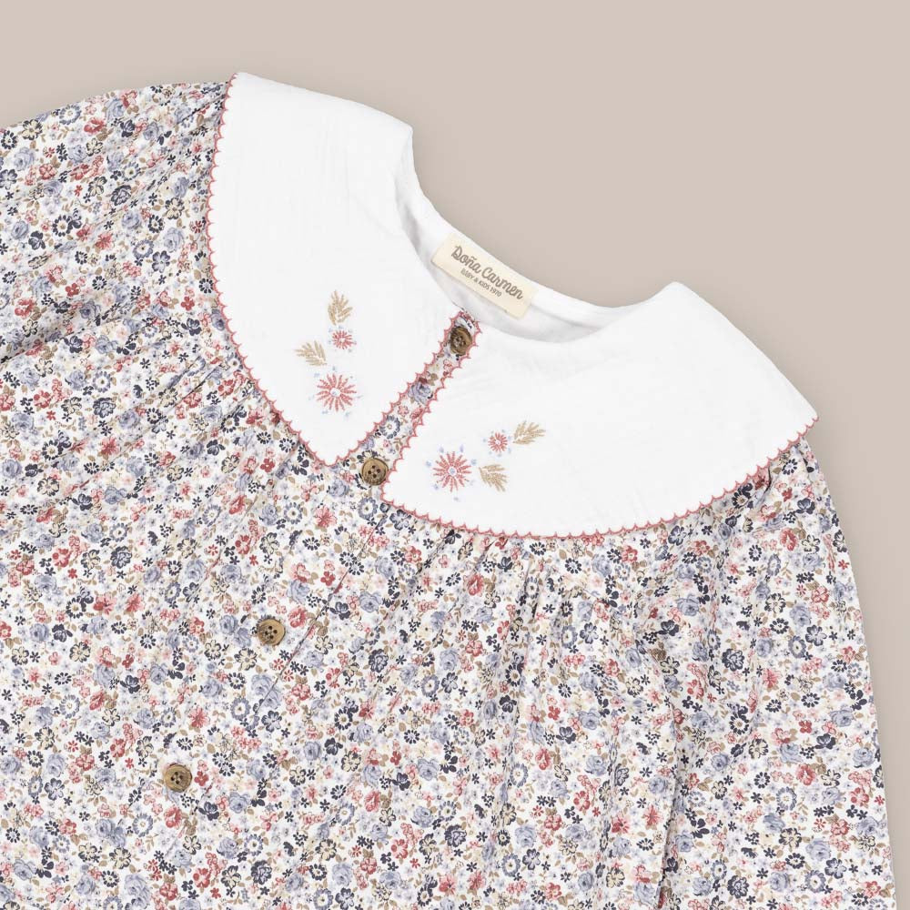 VESTIDO NIÑA CUELLO GROSELLA