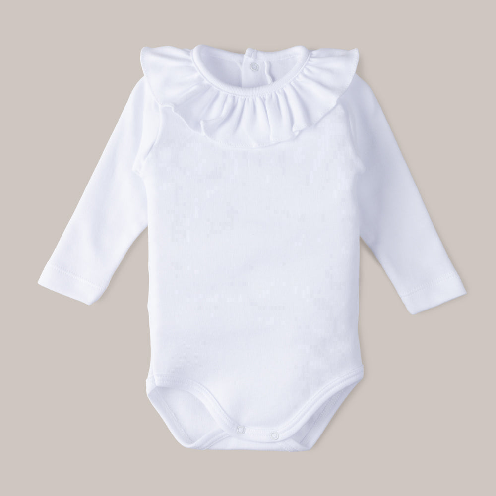 BODY MANGA LARGA CUELLO VOLANTE BLANCO