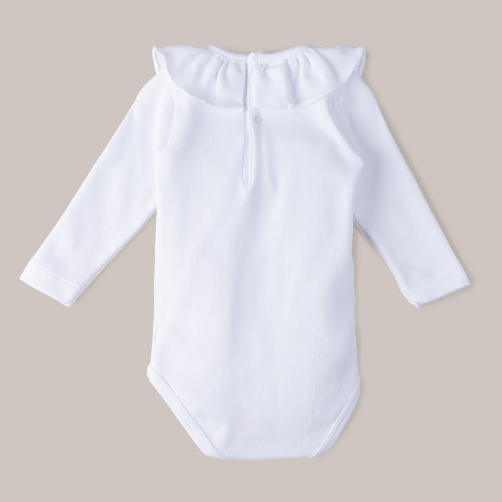 BODY MANGA LARGA CUELLO VOLANTE BLANCO