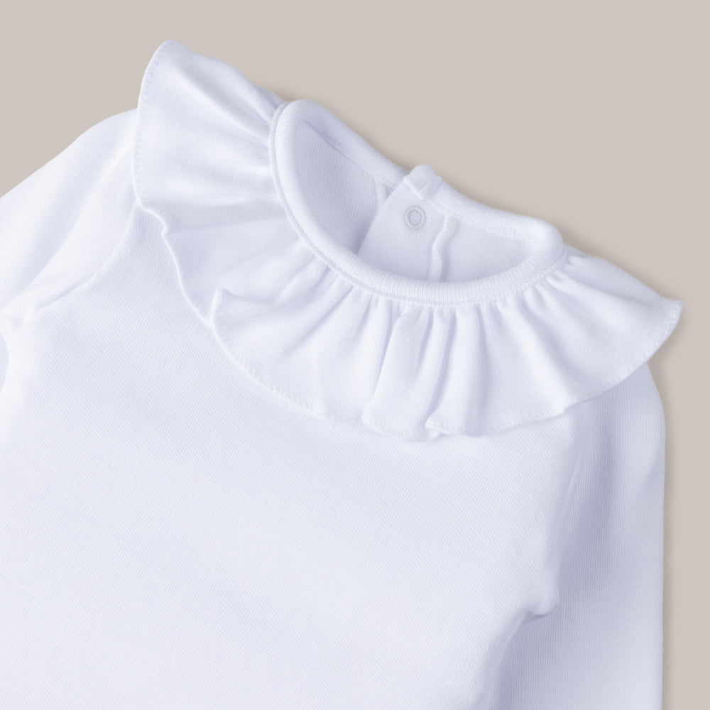 BODY MANGA LARGA CUELLO VOLANTE BLANCO