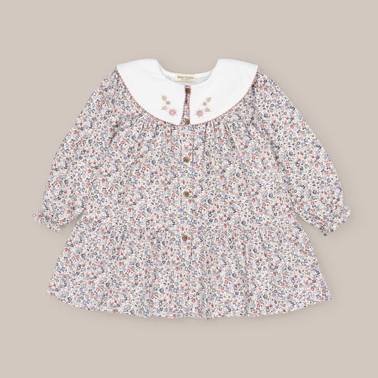 VESTIDO NIÑA CUELLO GROSELLA